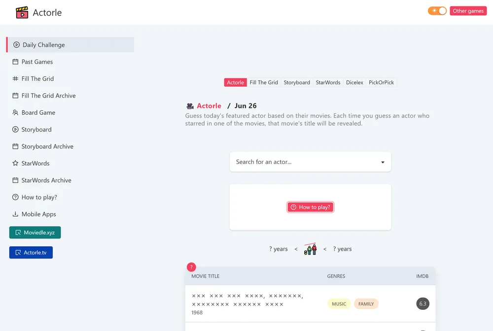 Actorle game screenshot