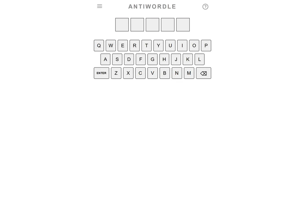 Antiwordle game screenshot